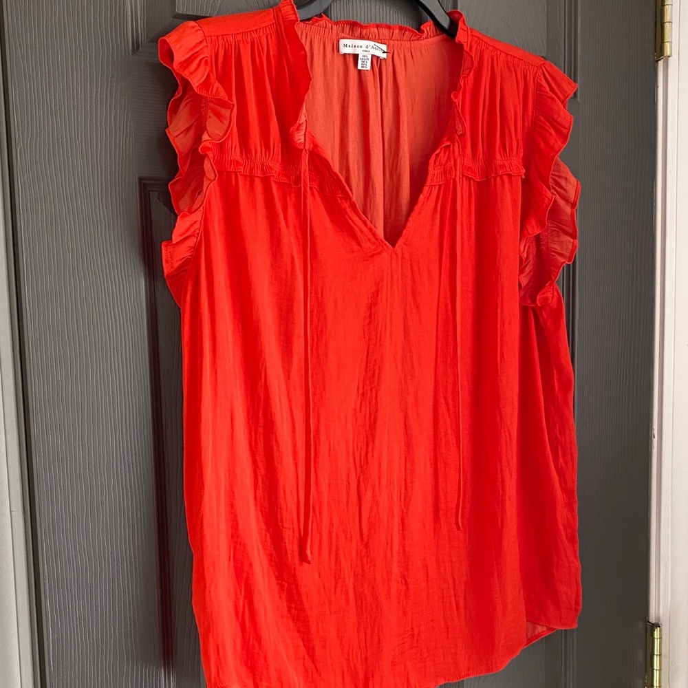 Women's Ruffled V-Neck Top - Vibrant Orange